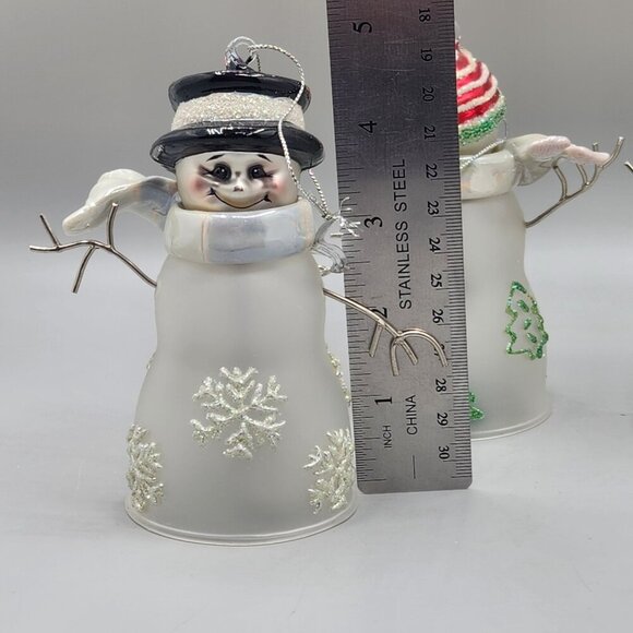 The Bradford Editions Snowman Family Glass Bells Ornaments Christmas Winter - Picture 6 of 11
